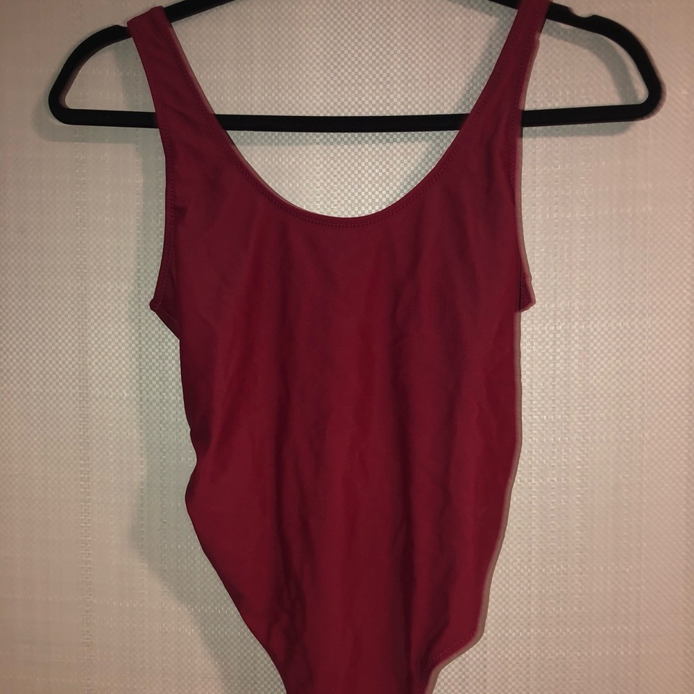 Red One-Piece Bathing Suit with Deep Back + Ties